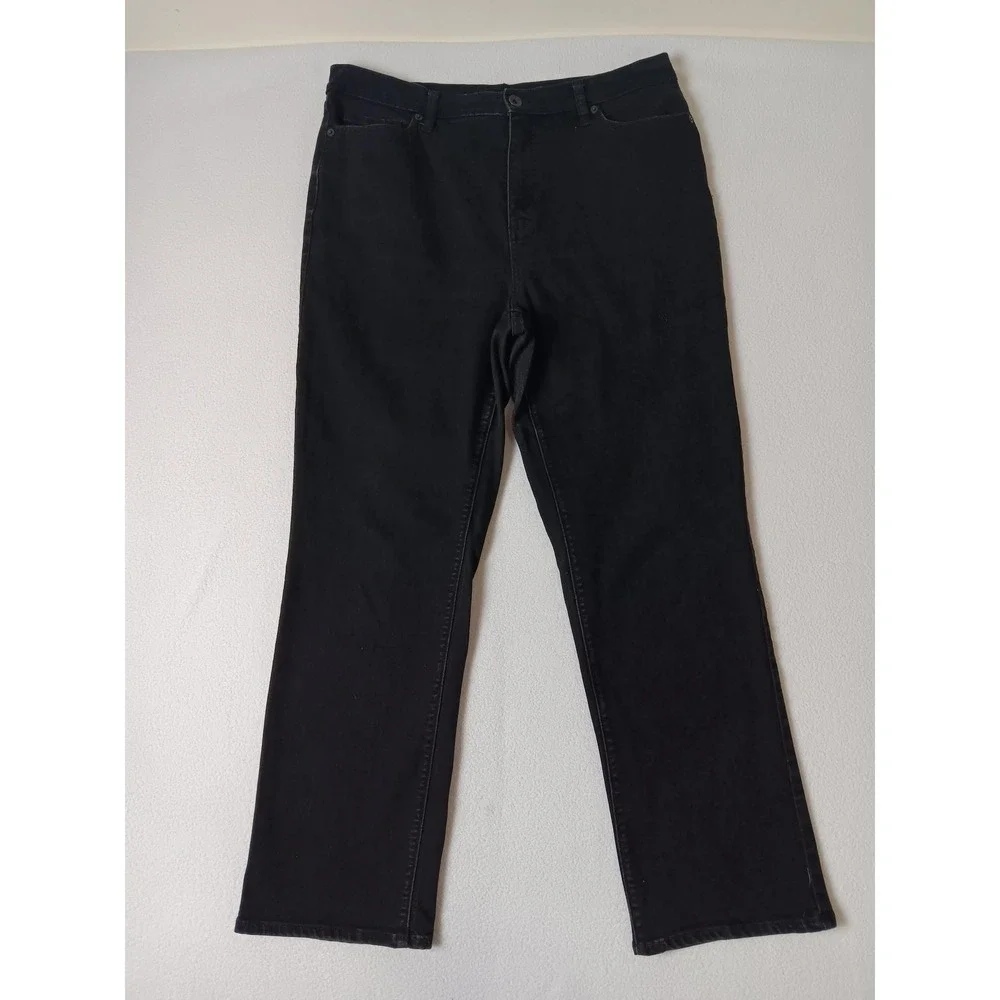 Lands' End Jeans Womens 14 Black High Rise Straight 5 Pocket Dark Wash Denim